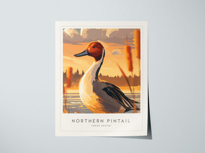 Northern Pintail, Anas acuta Poster | Elegant Waterfowl Bird Wall Art — giclée print detail on matte paper