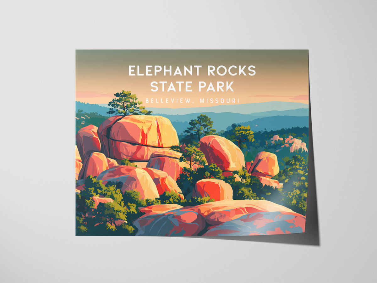 Elephant Rocks State Park Landscape Poster | Belleview, Missouri Framed or Unframed Travel Gift — giclée print detail on matt