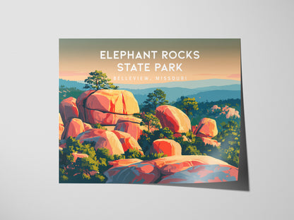 Elephant Rocks State Park Landscape Poster | Belleview, Missouri Framed or Unframed Travel Gift — giclée print detail on matt