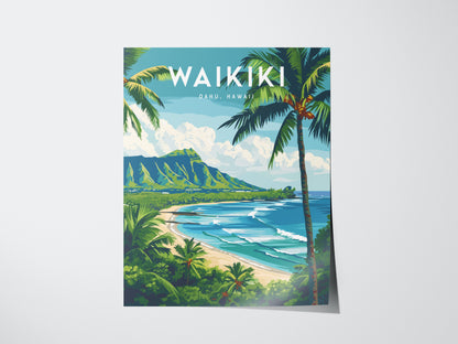 Waikiki Beach Poster | Hawaii Diamond Head Art Oahu Paradise Print