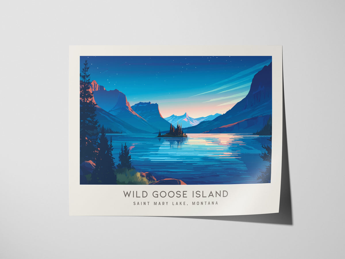 Wild Goose Island Landscape Matte Border Poster | Saint Mary Lake, Montana Destination Print — giclée print detail on matte p