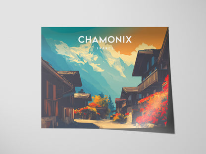 Chamonix, France Landscape Poster | Snow-Capped Alps Vacation Wall Art — giclée print detail on matte paper
