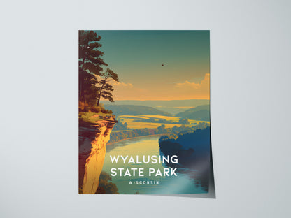 Wyalusing State Park, Wisconsin Poster | Bluffs & River Valley Vista Wall Art — giclée print detail on matte paper