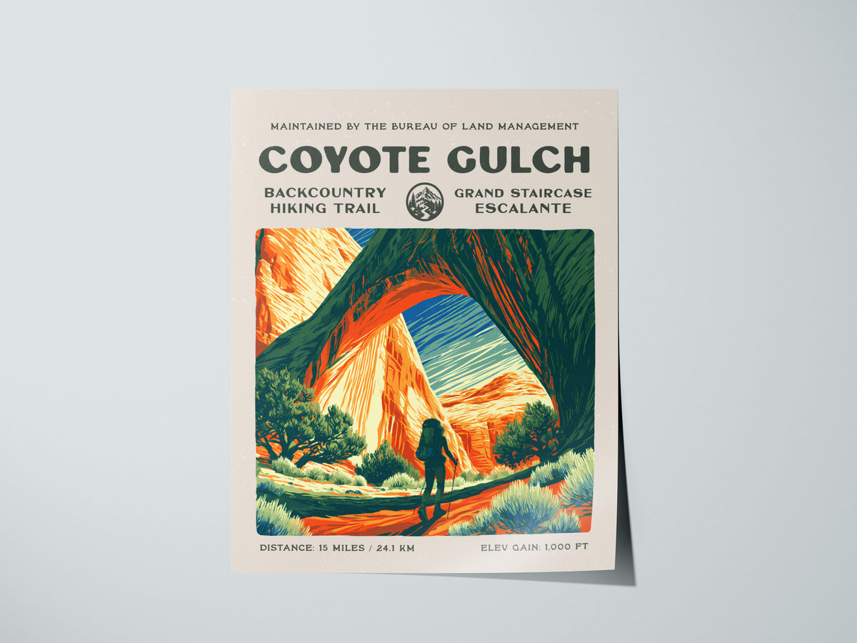 Coyote Gulch, Grand Staircase-Escalante Poster | Hiker Gift | Backcountry Trail Wall Art — giclée print detail on matte paper