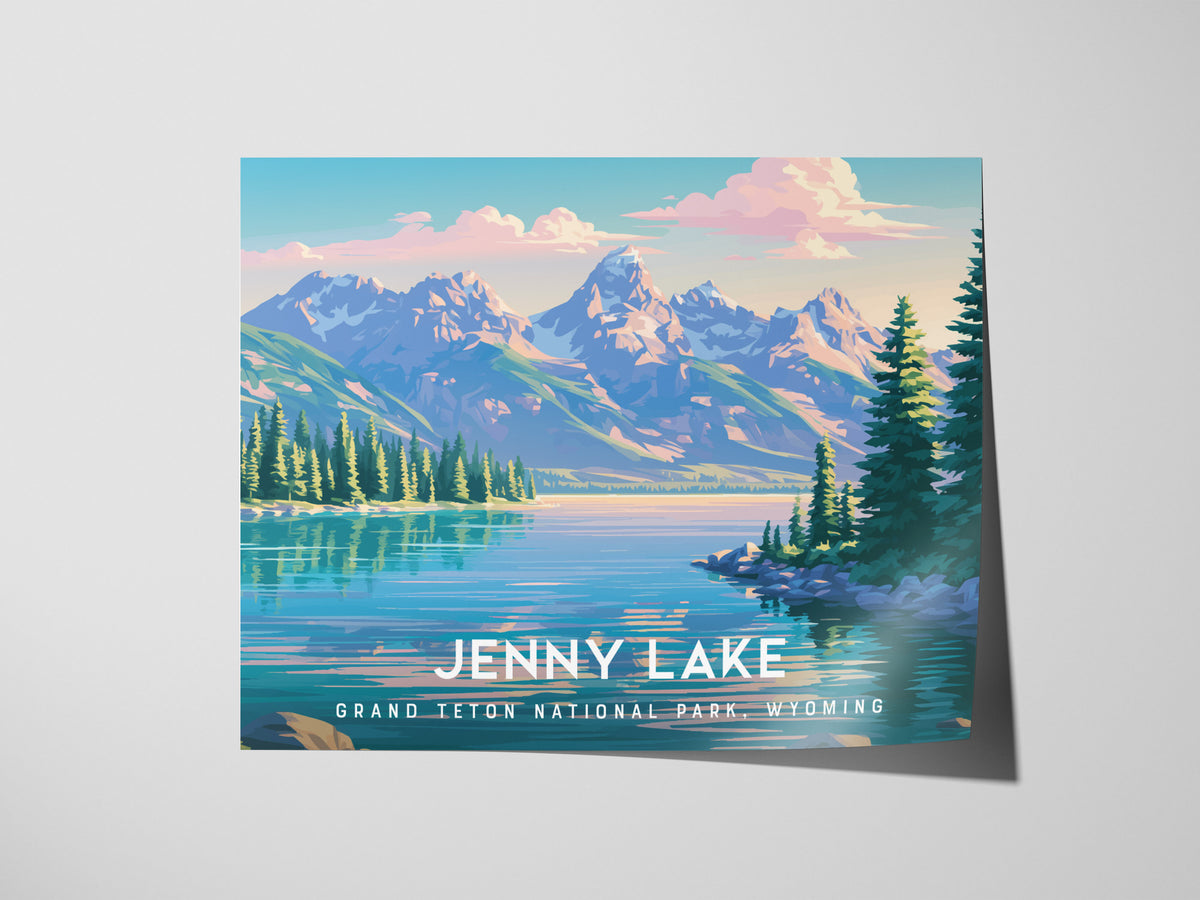 Jenny Lake Landscape Poster | Grand Teton National Park, Wyoming Framed or Unframed Travel Gift Wall Art — giclée print detai