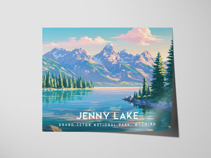 Jenny Lake Landscape Poster | Grand Teton National Park, Wyoming Framed or Unframed Travel Gift Wall Art — giclée print detai