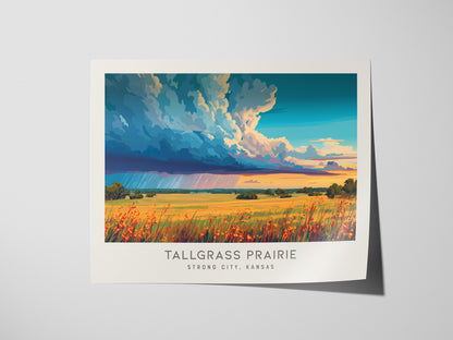 Tallgrass Prairie Landscape Matte Border Poster | Strong City, Kansas Framed or Unframed Travel Gift — giclée print detail on