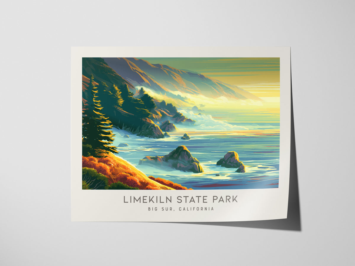 Limekiln State Park Landscape Matte Border Poster | Big Sur, California Coastal Beach Decor — giclée print detail on matte pa