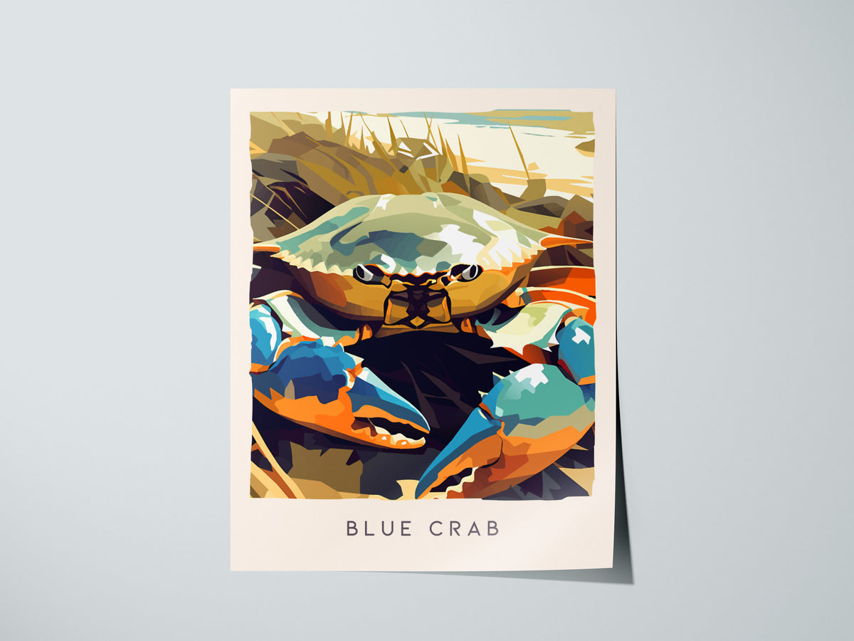 Blue Crab, Callinectes sapidus Poster | Coastal Wildlife Wall Art — giclée print detail on matte paper