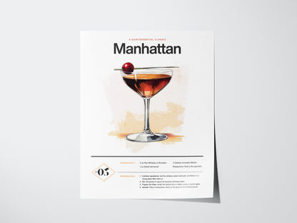 Manhattan Cocktail Poster | Classic Whiskey Kitchen or Bar Art