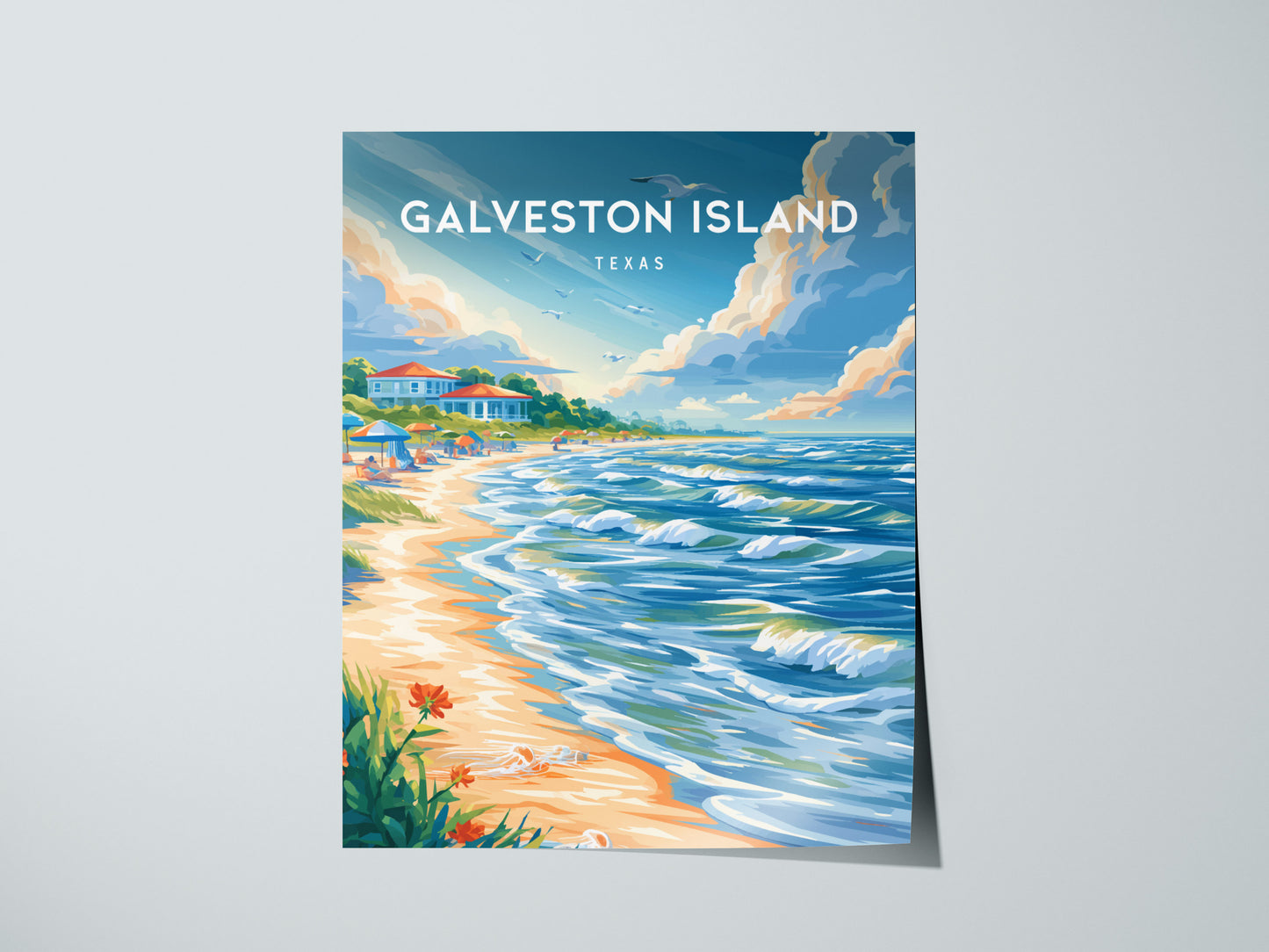 Galveston Island, Texas Poster | Seaside Pier & Gulf Coast Wall Art — giclée print detail on matte paper