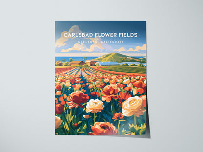 Carlsbad Flower Fields, California Poster | Vibrant Blooms & Coastal Views Wall Art — giclée print detail on matte paper