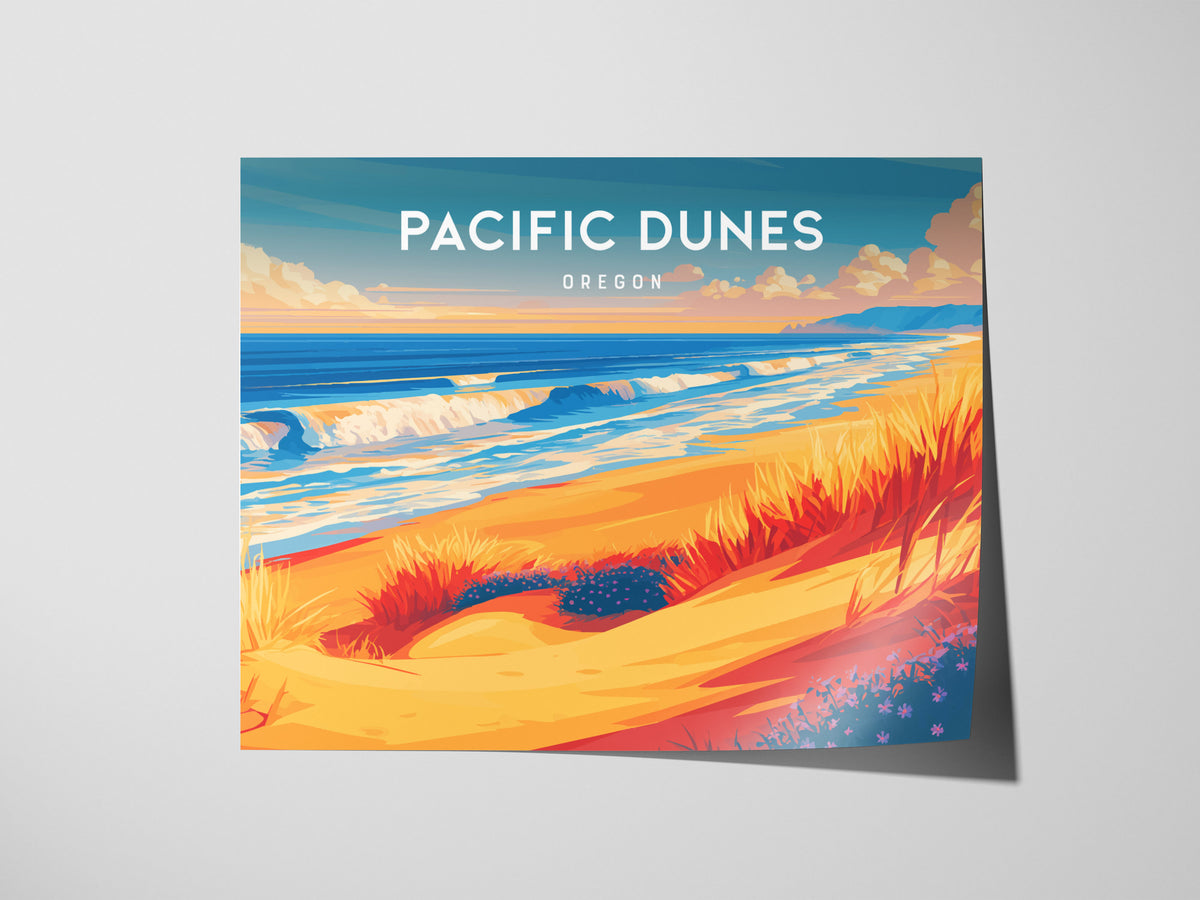 Pacific Dunes, Oregon Landscape Poster | Windswept Dunes Travel Wall Art — giclée print detail on matte paper