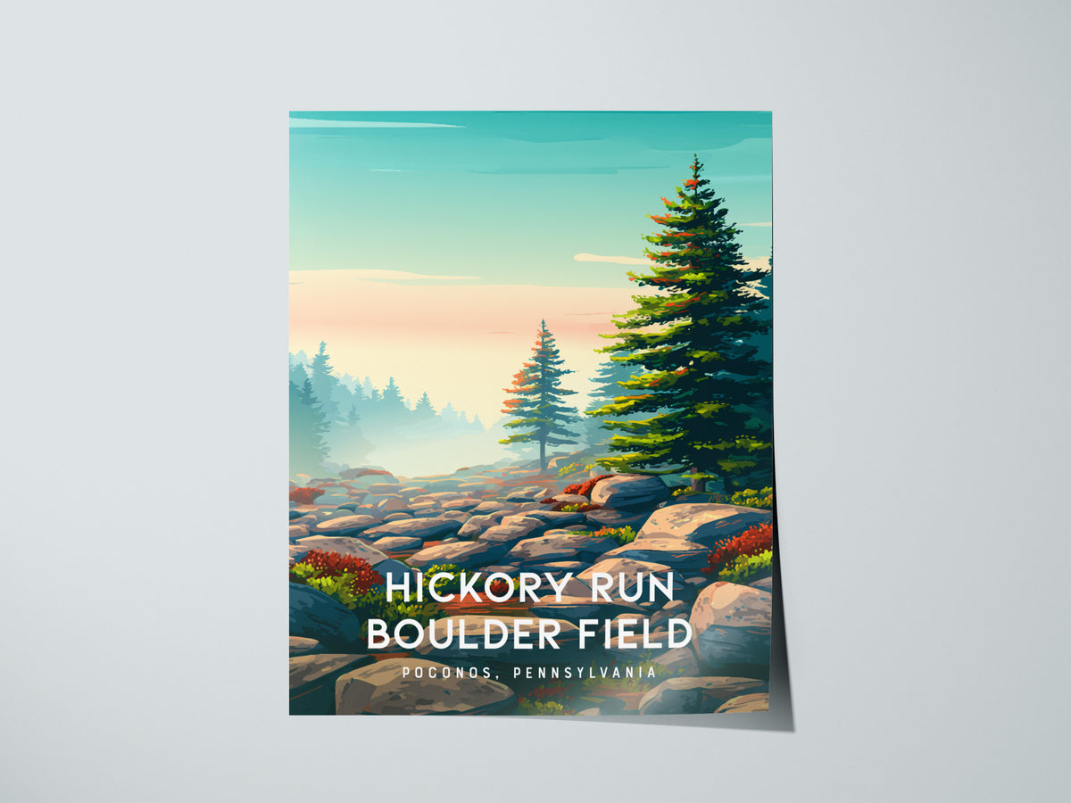 Hickory Run Boulder Field, Poconos, Pennsylvania Poster | Ancient Rocks & Forest Travel Wall Art — giclée print detail on mat