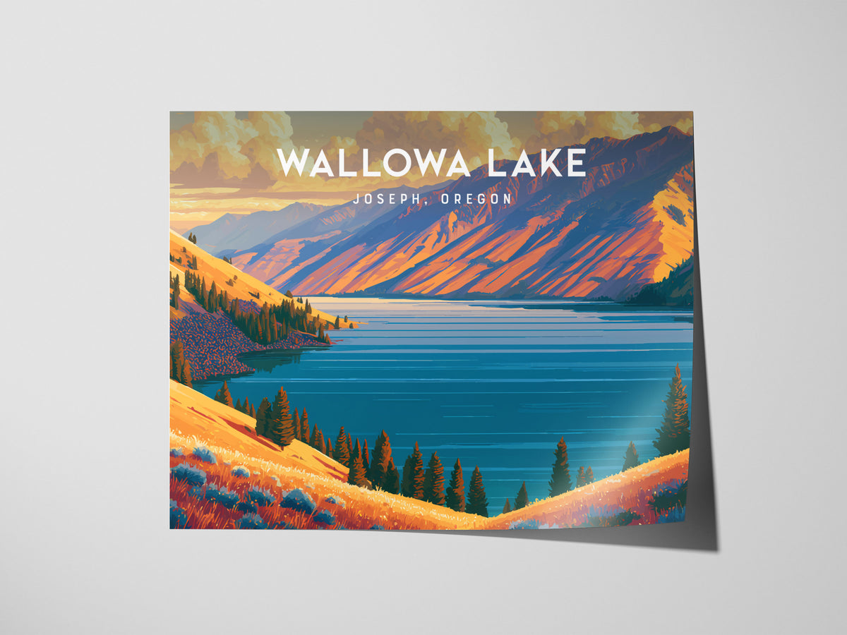 Wallowa Lake Landscape Poster | Joseph, Oregon Vacation Wall Art — giclée print detail on matte paper