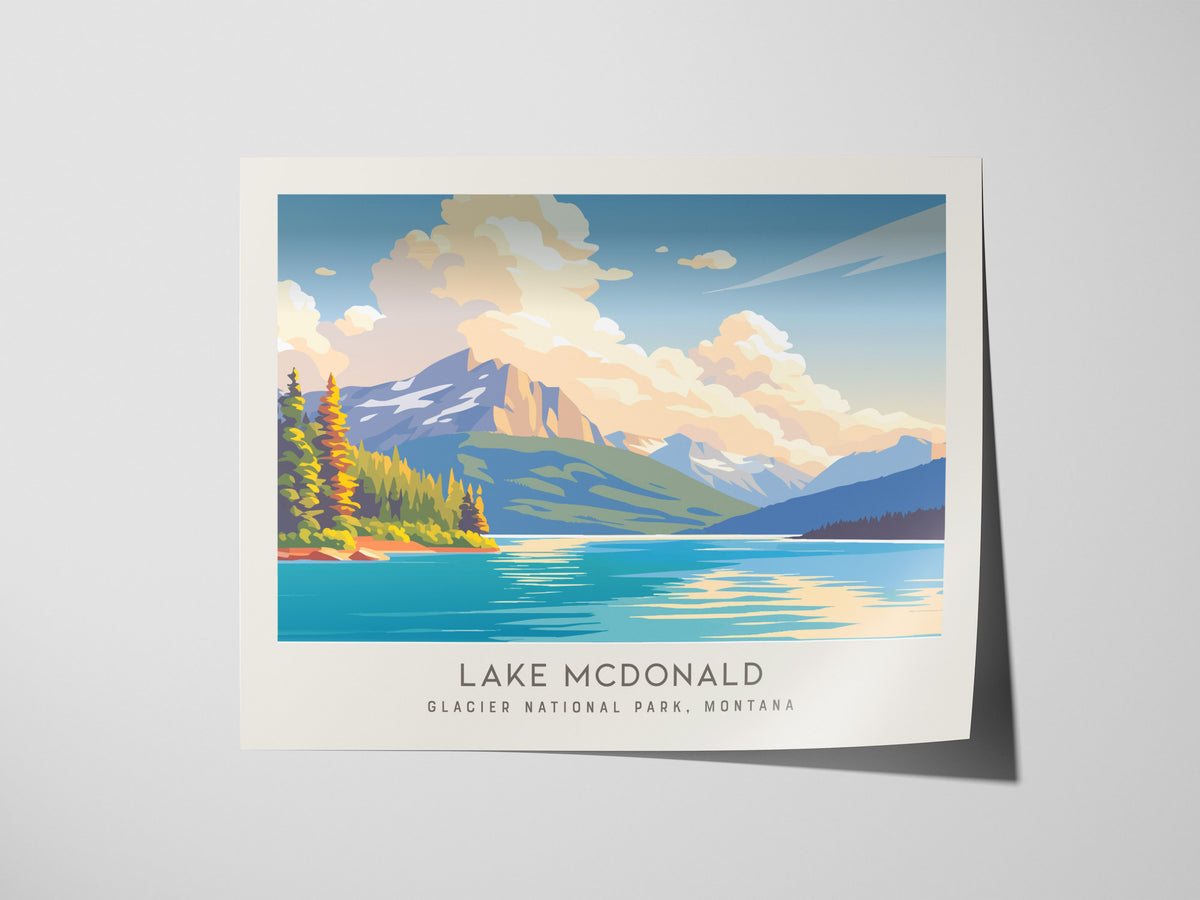 Lake McDonald Landscape Matte Border Poster | Glacier National Park, Montana Travel Wall Art — giclée print detail on matte p