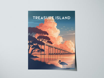 Treasure Island, Florida Poster | Sunset Beach & Lifeguard Tower Wall Art — giclée print detail on matte paper