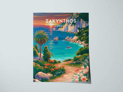 Zakynthos, Greece Poster | Turquoise Shipwreck Cove Destination Print Wall Art — giclée print detail on matte paper