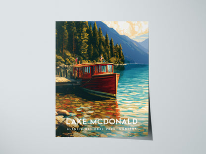 Lake McDonald, Glacier National Park, Montana Poster | Mountain Lake Reflections Destination Print Wall Art — giclée print de