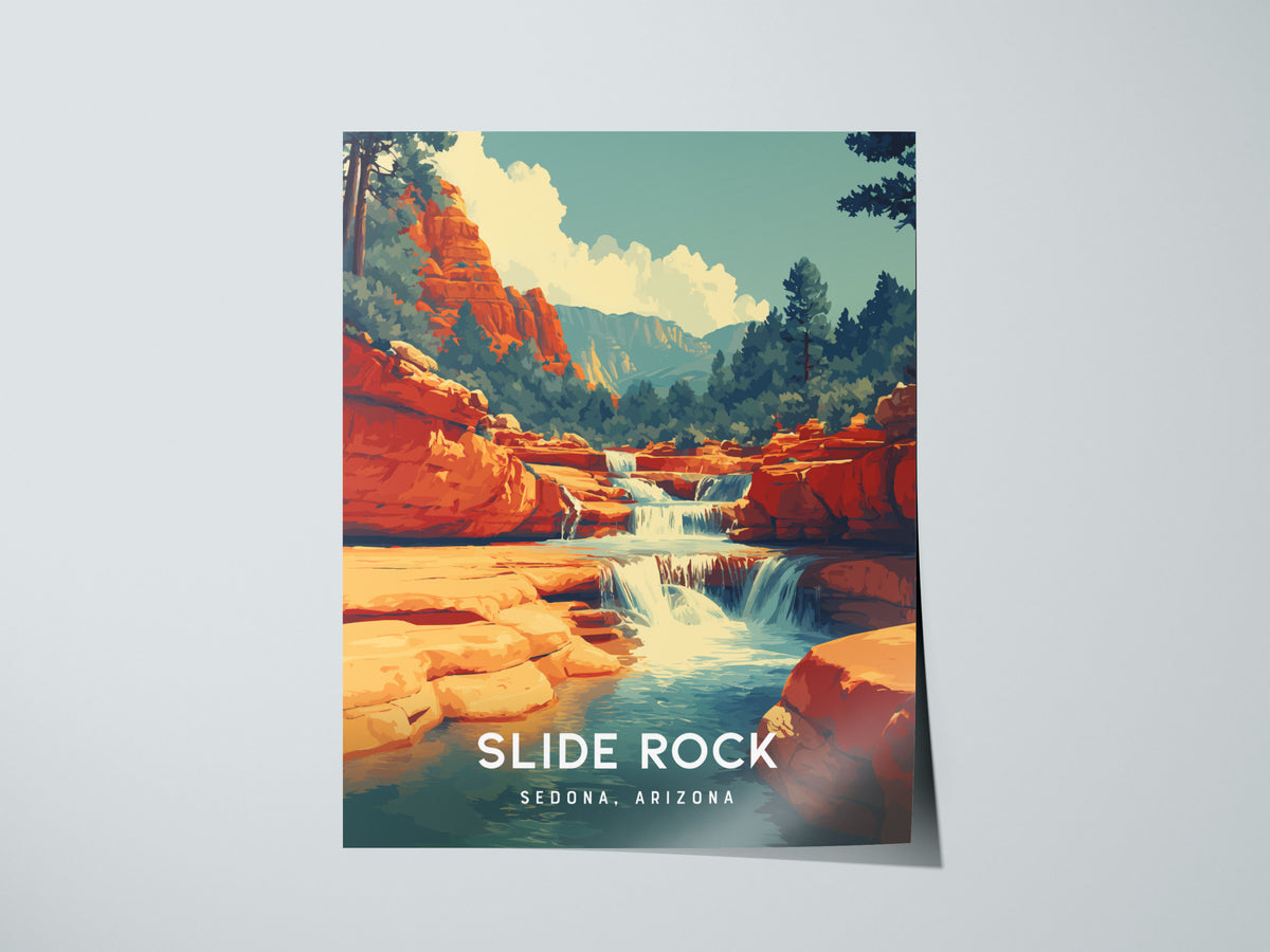 Slide Rock, Sedona, Arizona Poster | Red Rock Swimming Hole Destination Print Wall Art — giclée print detail on matte paper