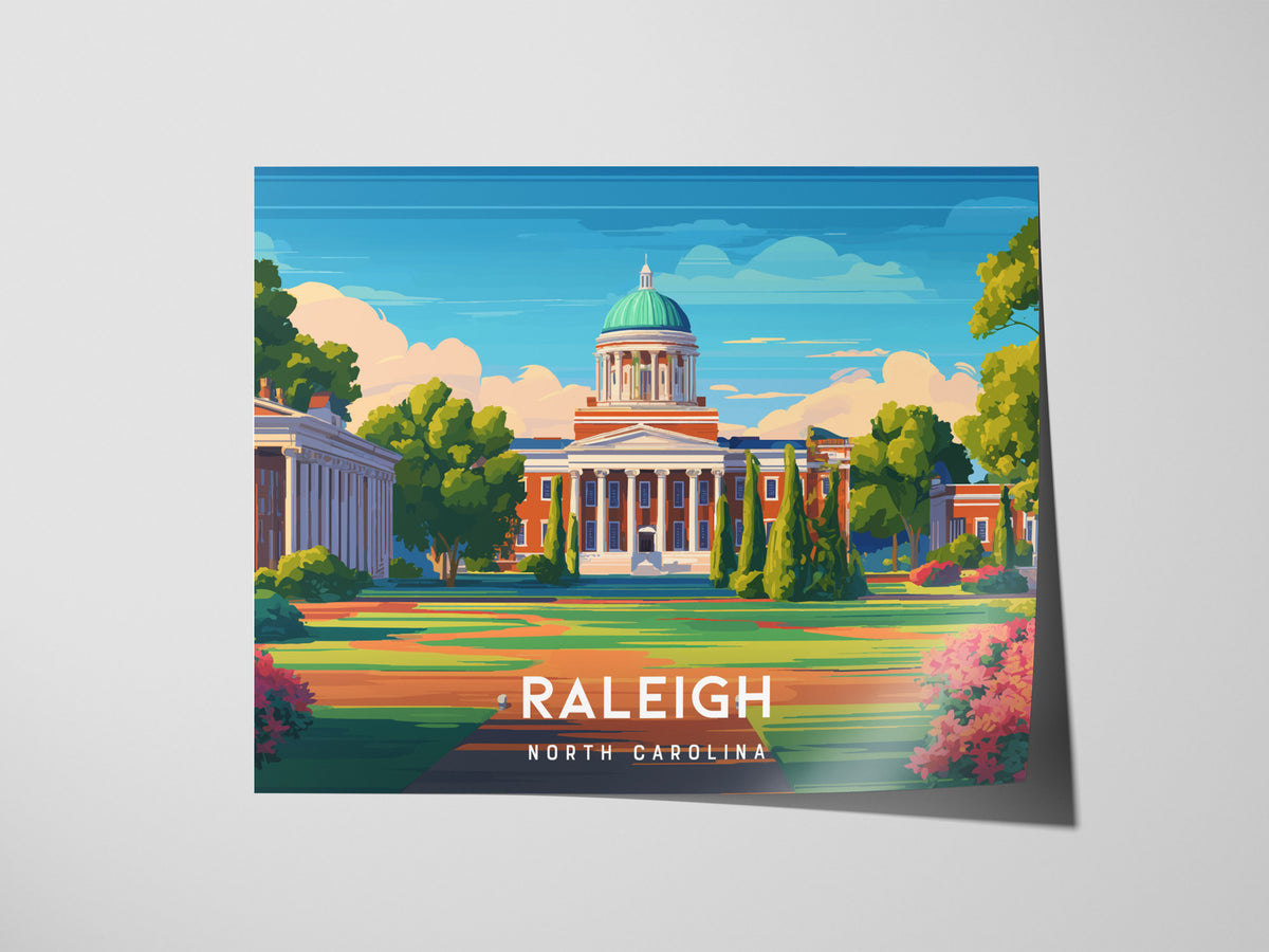 Raleigh Landscape Poster | North Carolina Oak City Framed or Unframed Wall Art — giclée print detail on matte paper