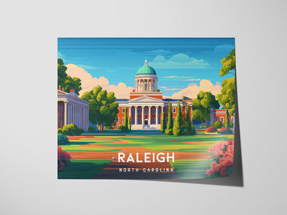 Raleigh Landscape Poster | North Carolina Oak City Framed or Unframed Wall Art — giclée print detail on matte paper