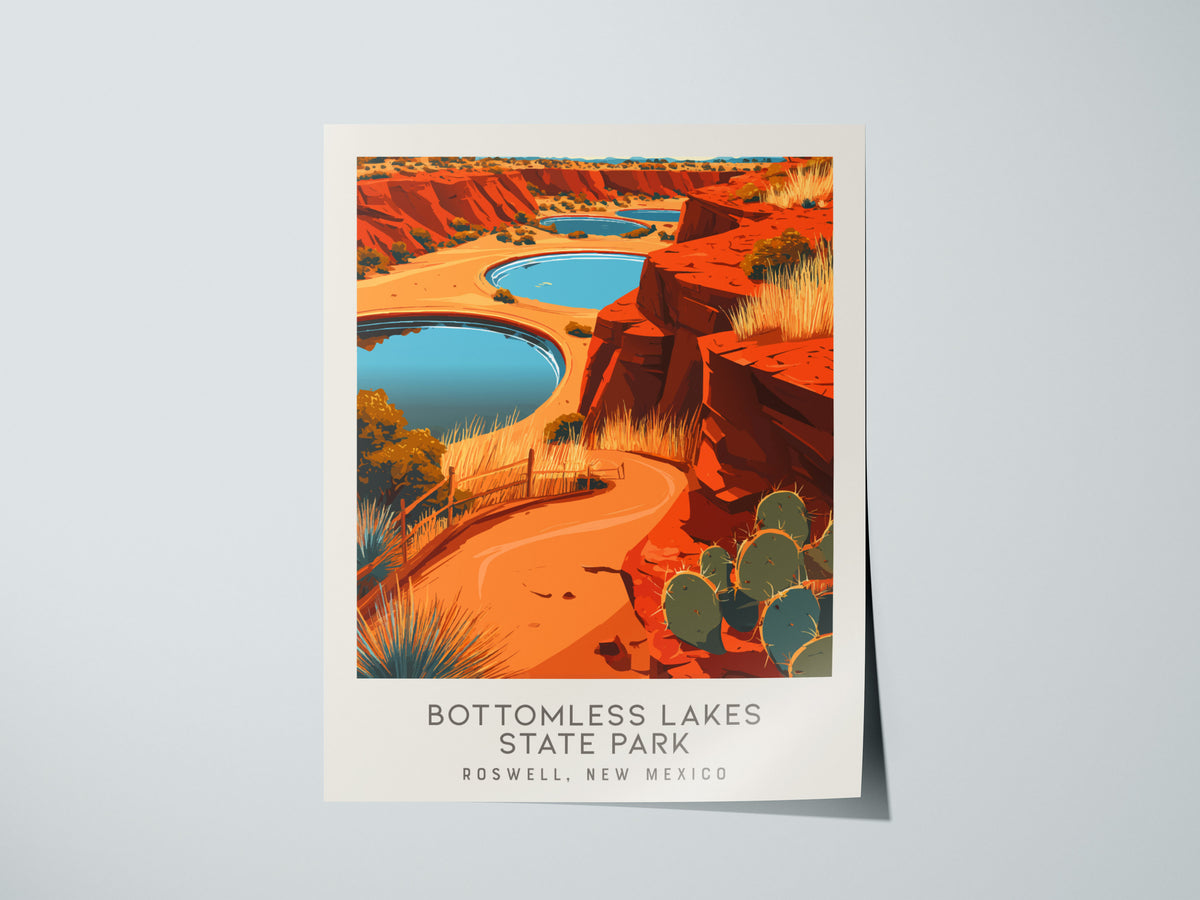 Bottomless Lakes State Park Matte Border Poster | Roswell, New Mexico Travel Wall Art — giclée print detail on matte paper