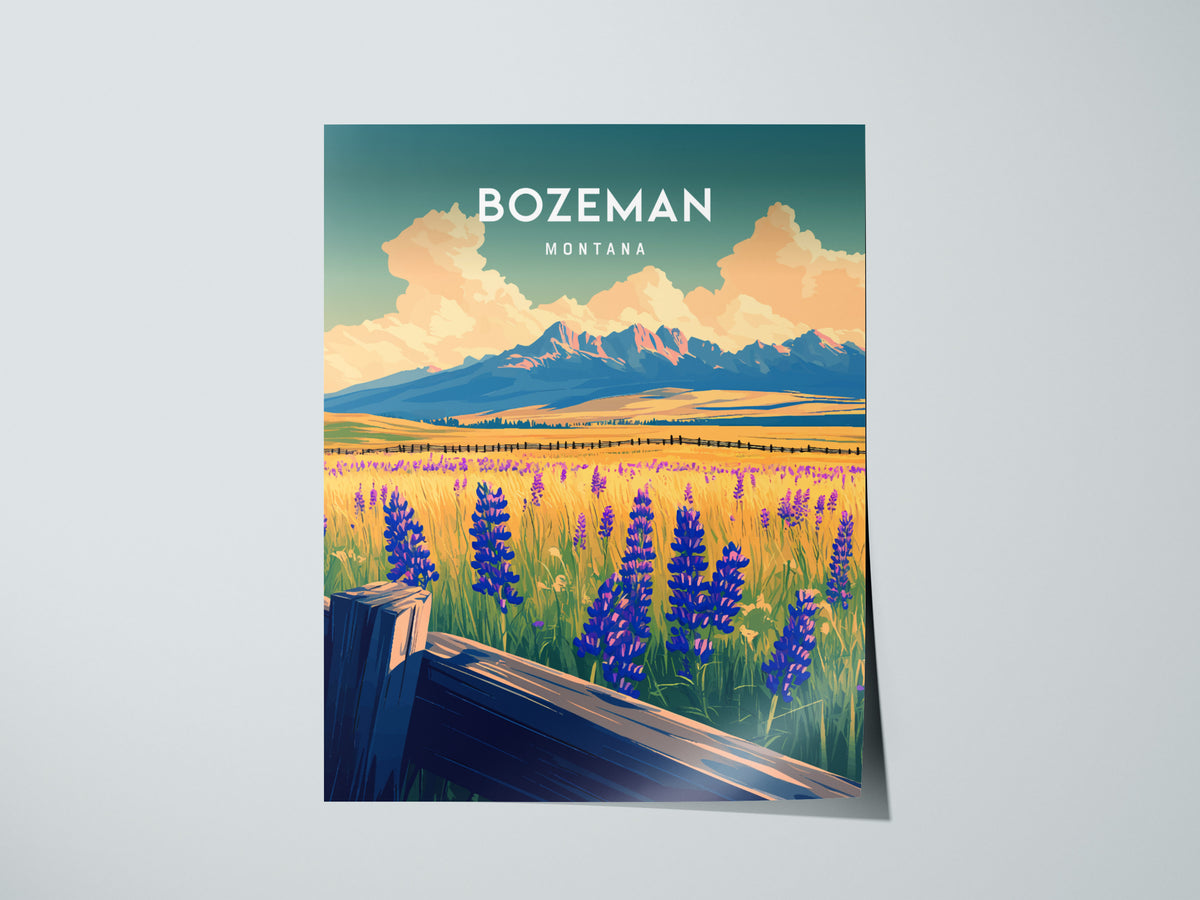 Bozeman, Montana Poster | Mountain Valley Adventure Wall Art — giclée print detail on matte paper