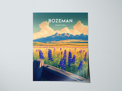Bozeman, Montana Poster | Mountain Valley Adventure Wall Art — giclée print detail on matte paper