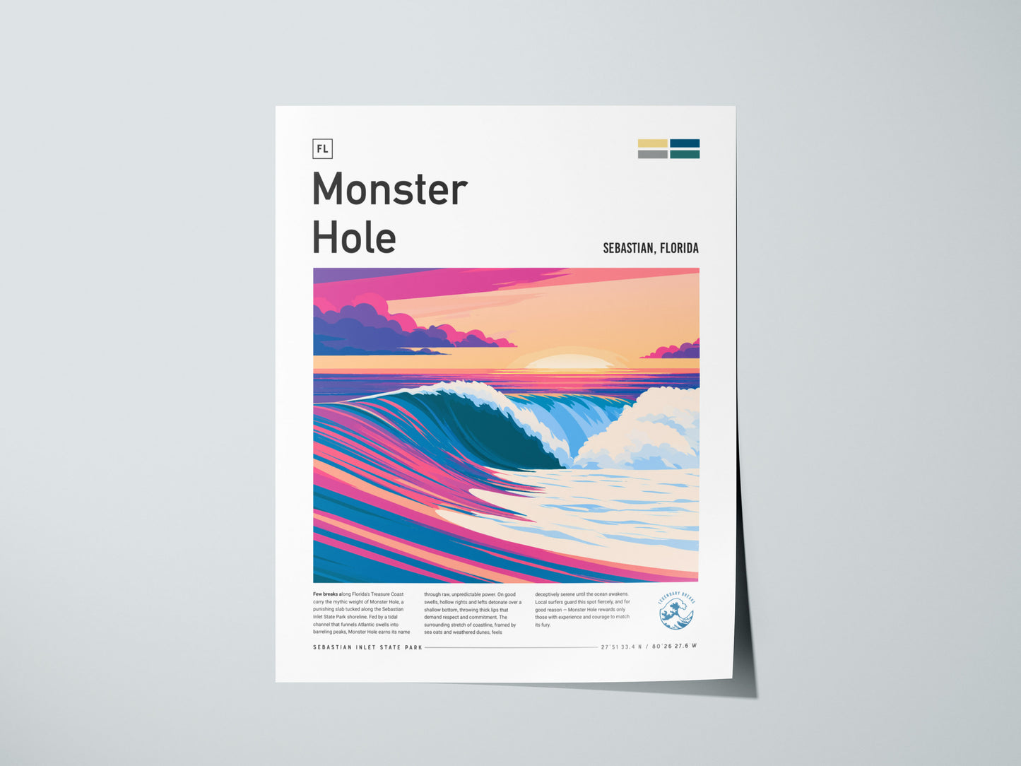 Monster Hole, Florida Poster | Barrel Wave & Tropical Surf Wall Art — giclée print detail on matte paper