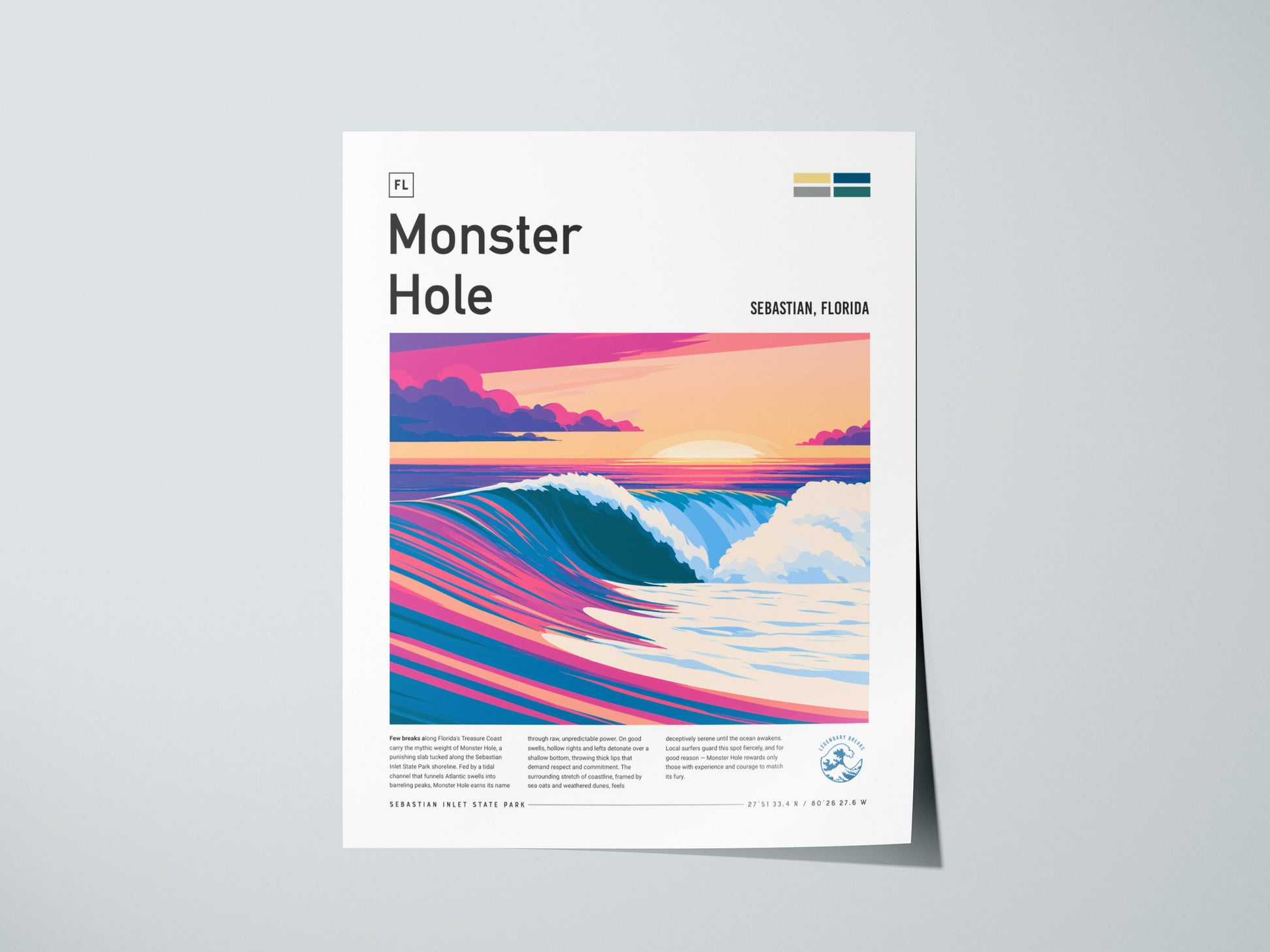 Monster Hole, Florida Poster | Barrel Wave & Tropical Surf Wall Art — giclée print detail on matte paper