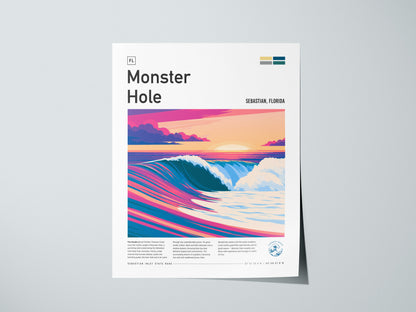Monster Hole, Florida Poster | Barrel Wave & Tropical Surf Wall Art — giclée print detail on matte paper