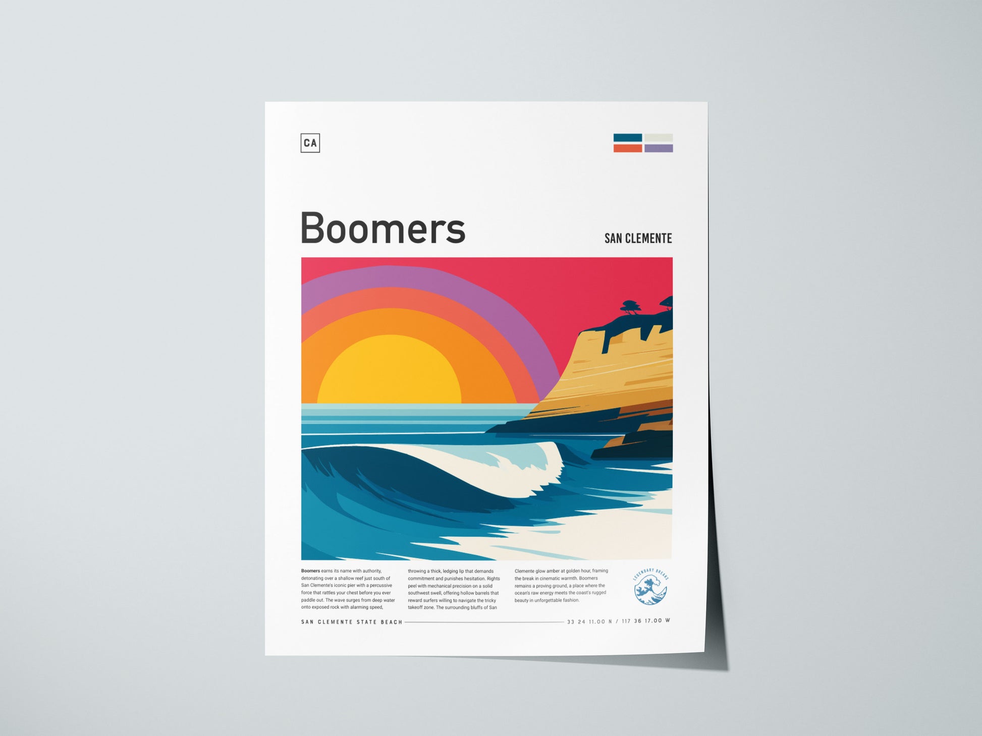 Boomers, California Poster | Golden Surf Break Barrel Wave Wall Art — giclée print detail on matte paper