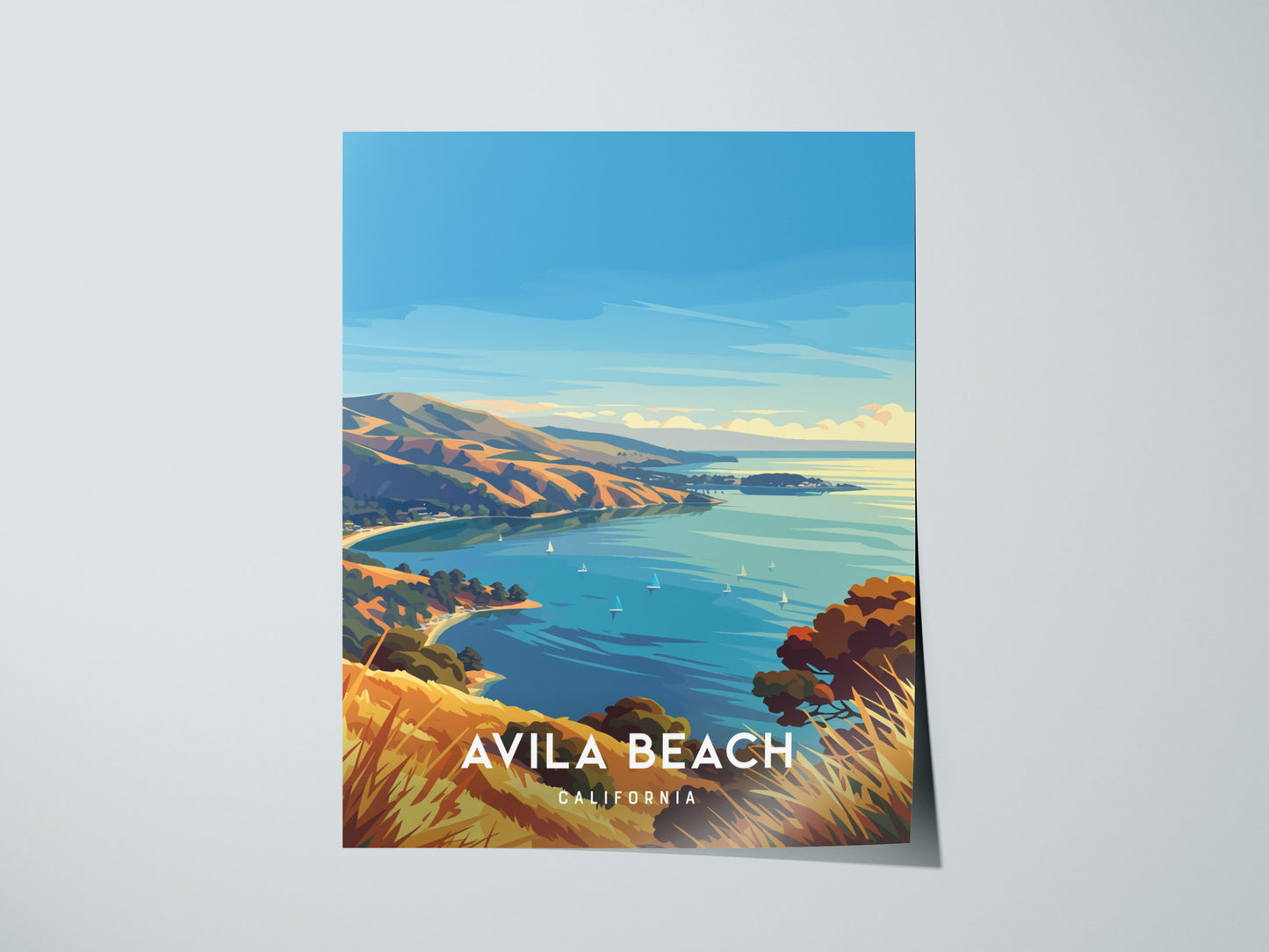 Avila Beach, California Poster | Golden Shore & Pier Coastal Wall Art — giclée print detail on matte paper