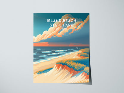 Island Beach State Park, New Jersey Poster | Destination Print Seaside Dunes Wall Art — giclée print detail on matte paper
