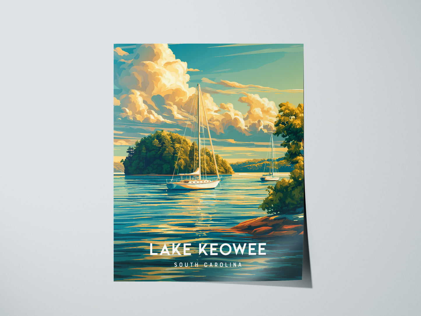 Lake Keowee, South Carolina Poster | Lakeside Mountain Retreat Wall Art — giclée print detail on matte paper