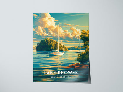 Lake Keowee, South Carolina Poster | Lakeside Mountain Retreat Wall Art — giclée print detail on matte paper
