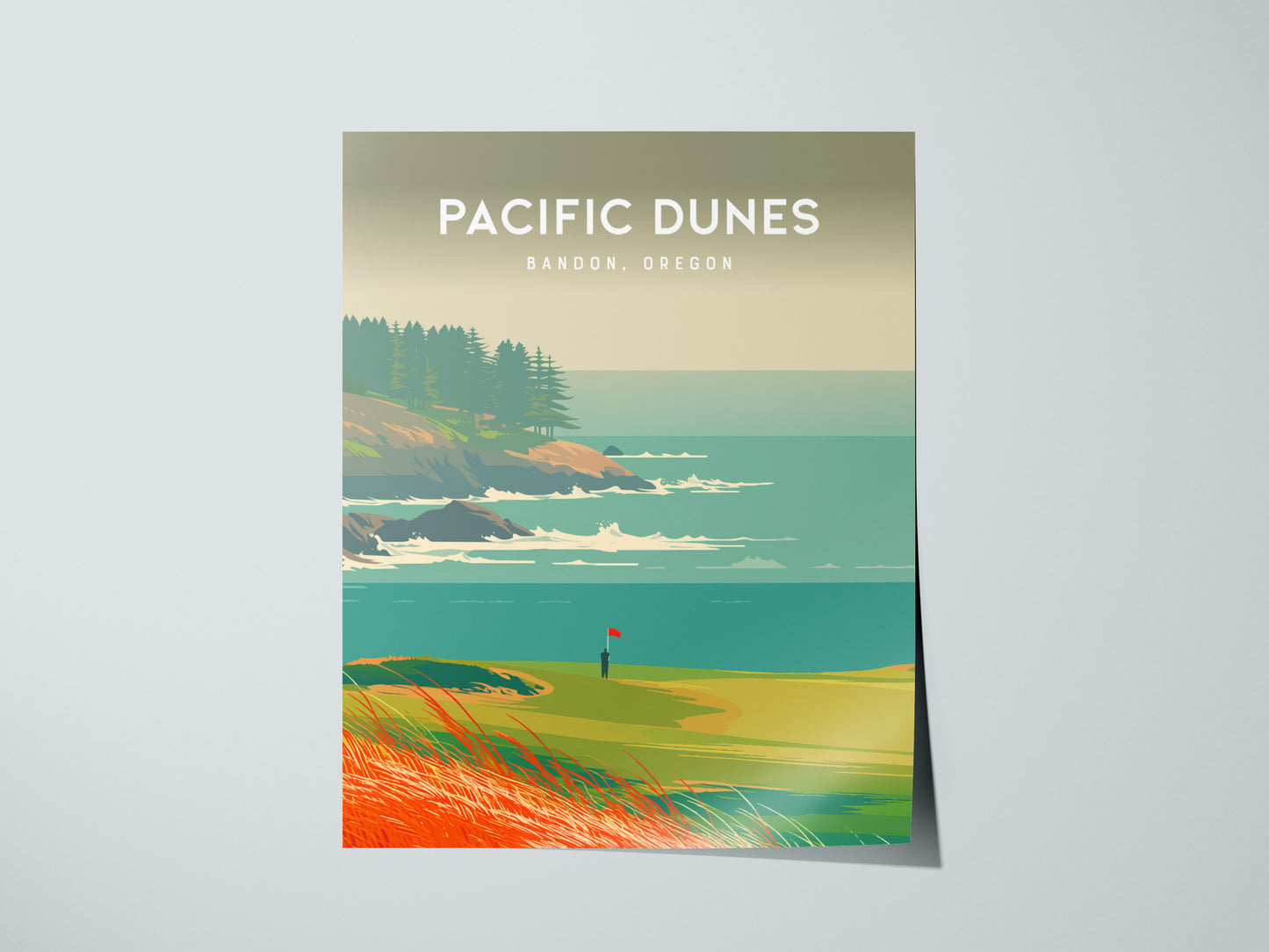 Pacific Dunes, Bandon, Oregon Poster | Links Poster Golfer Gift Wall Art — giclée print detail on matte paper