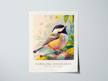 Carolina Chickadee Poster | Charming Songbird in Autumn Branches Wall Art — giclée print detail on matte paper