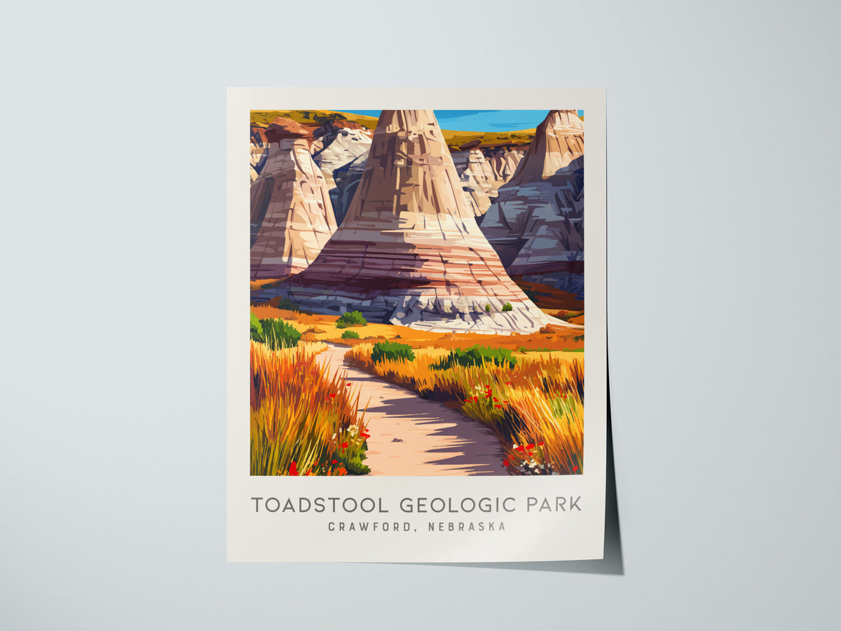 Toadstool Geologic Park Matte Border Poster | Crawford, Nebraska Travel Wall Art — giclée print detail on matte paper