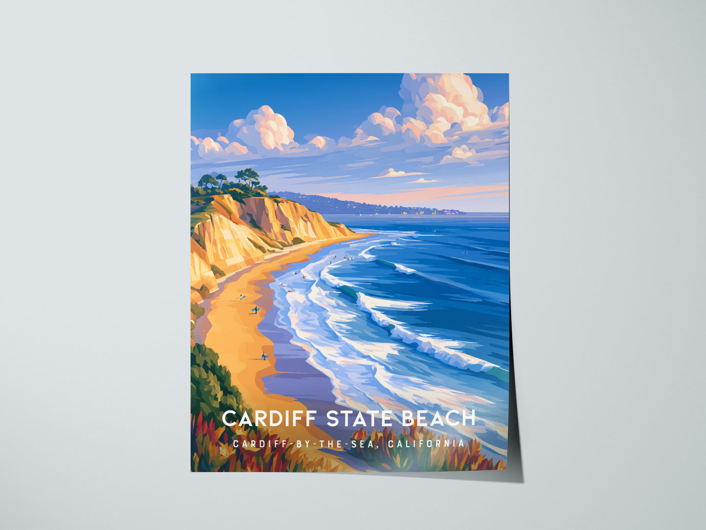 Cardiff State Beach, California Poster | Sun-Kissed Shores & Surf Wall Art — giclée print detail on matte paper
