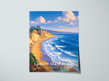 Cardiff State Beach, California Poster | Sun-Kissed Shores & Surf Wall Art — giclée print detail on matte paper