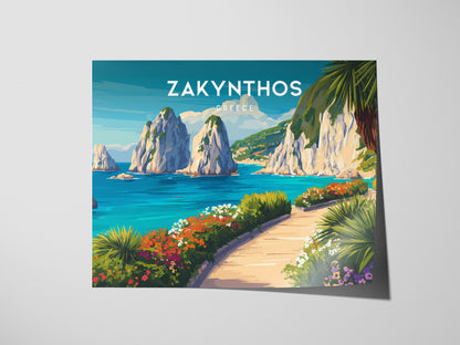 Zakynthos, Greece Landscape Poster | Navagio Beach Travel Gift Wall Art — giclée print detail on matte paper