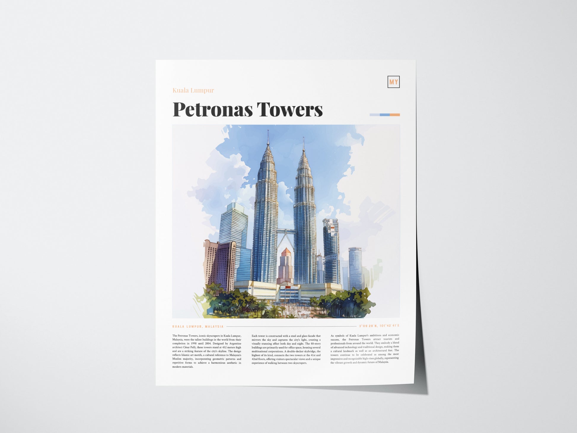 Kuala Lumpur Skyline Poster | Petronas Twin Towers Cityscape Wall Art