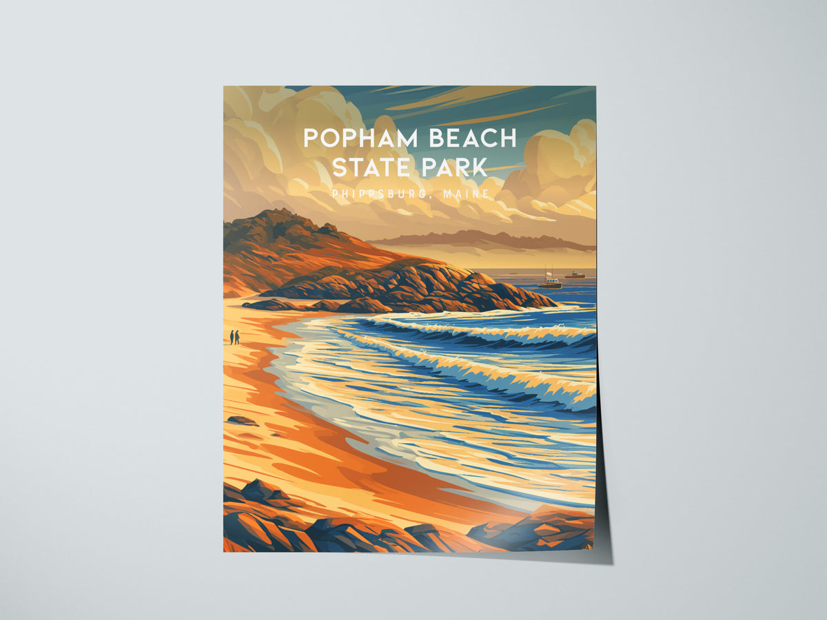 Popham Beach State Park, Phippsburg, Maine Poster | Destination Print Beach House Decor Wall Art — giclée print detail on mat