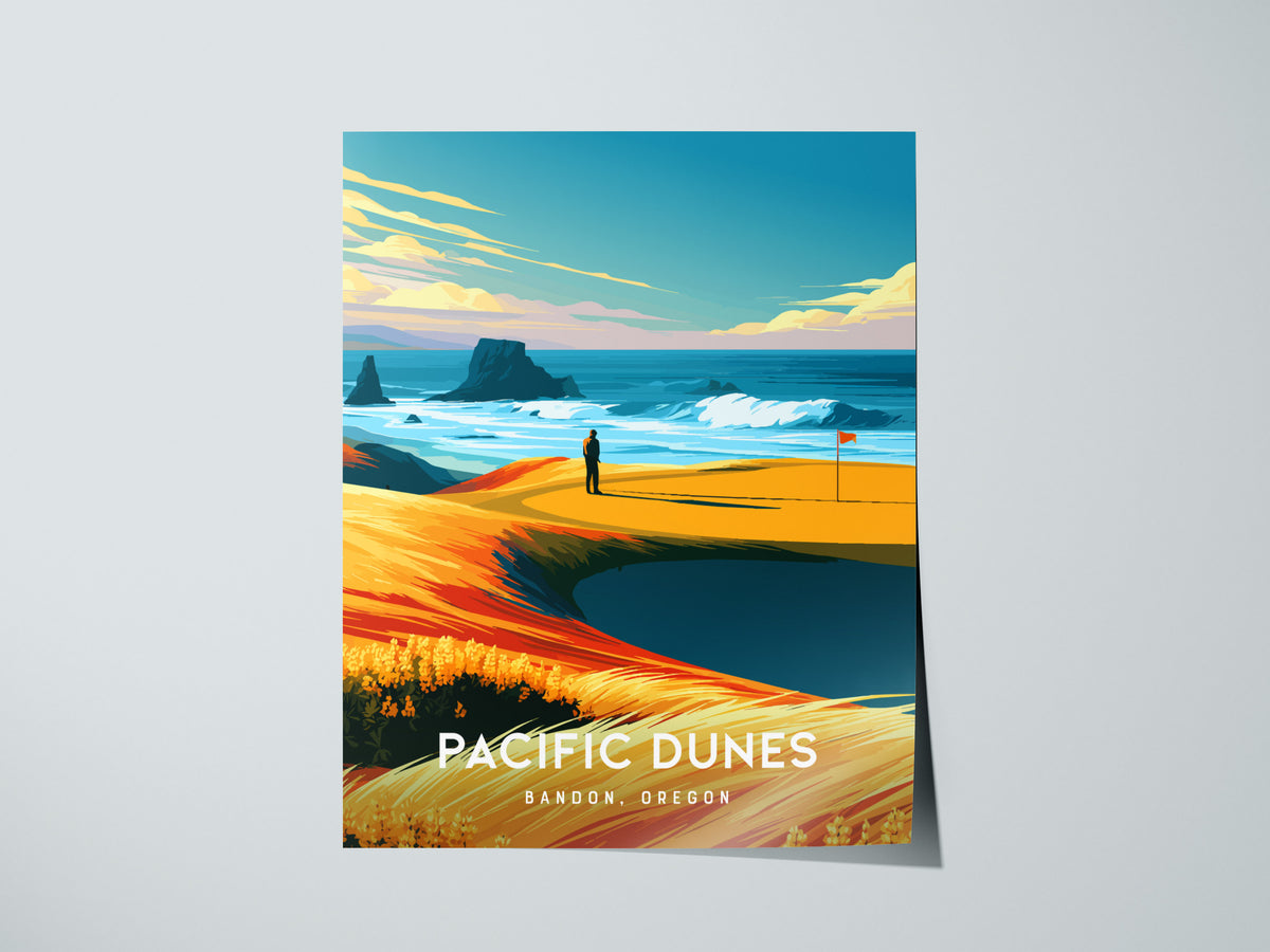 Pacific Dunes, Bandon, Oregon Poster | Links Poster Golfer Gift Wall Art — giclée print detail on matte paper