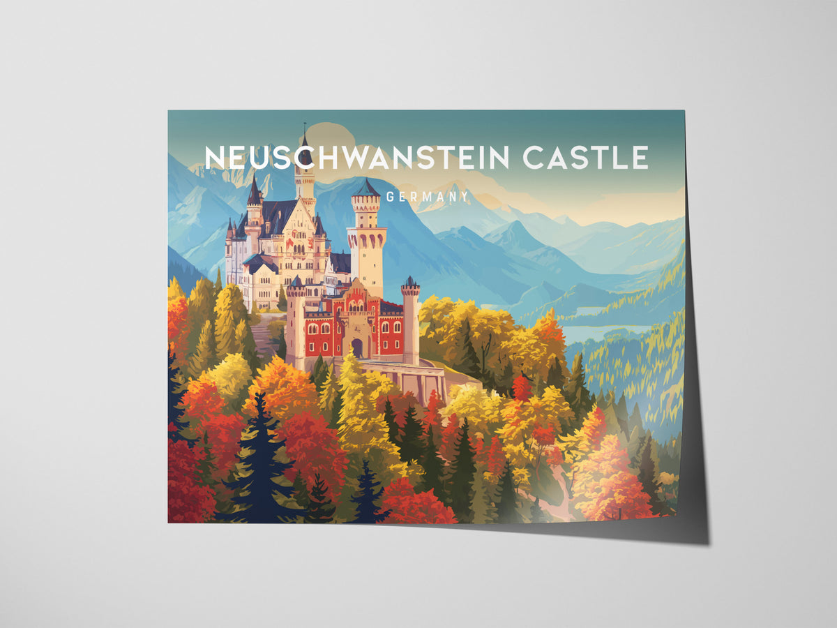 Neuschwanstein Castle Landscape Poster | Germany Travel Gift Alpine Wall Art — giclée print detail on matte paper