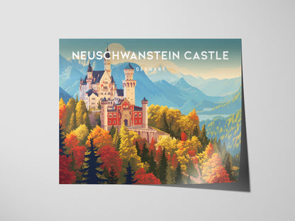 Neuschwanstein Castle Landscape Poster | Germany Travel Gift Alpine Wall Art — giclée print detail on matte paper