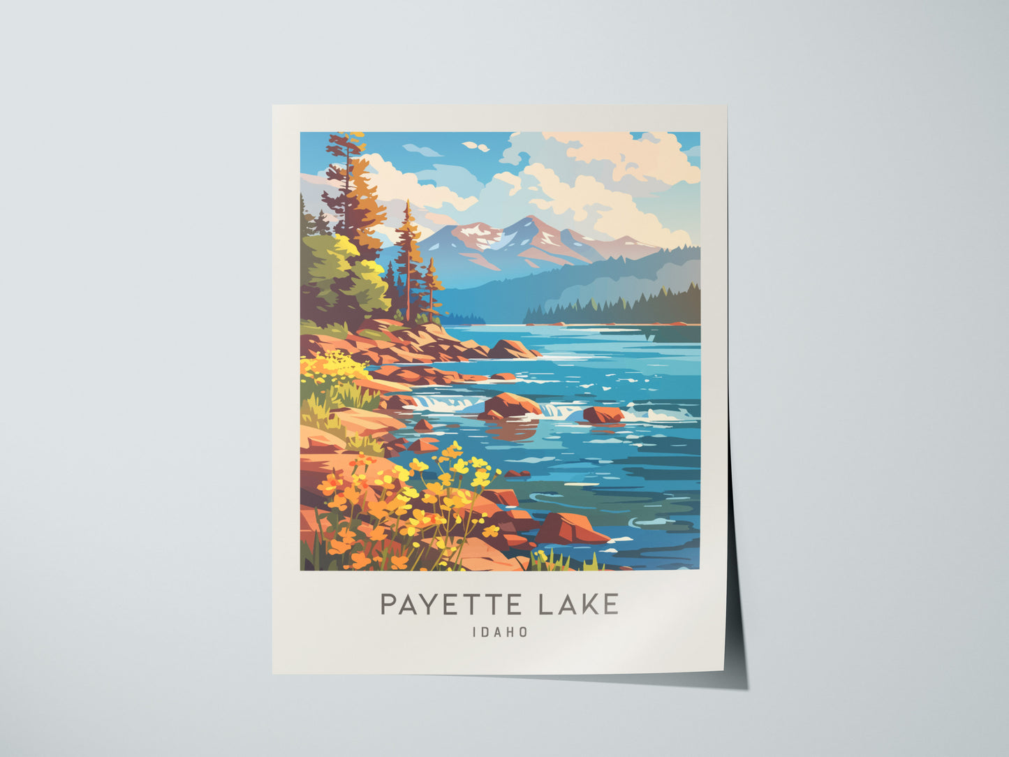 Payette Lake Matte Border Poster | Idaho Travel Wall Art — giclée print detail on matte paper