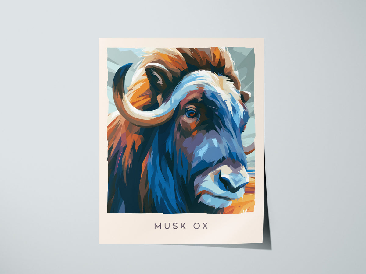 Musk Ox, Ovibos moschatus Poster | Arctic Tundra Wildlife Wall Art — giclée print detail on matte paper